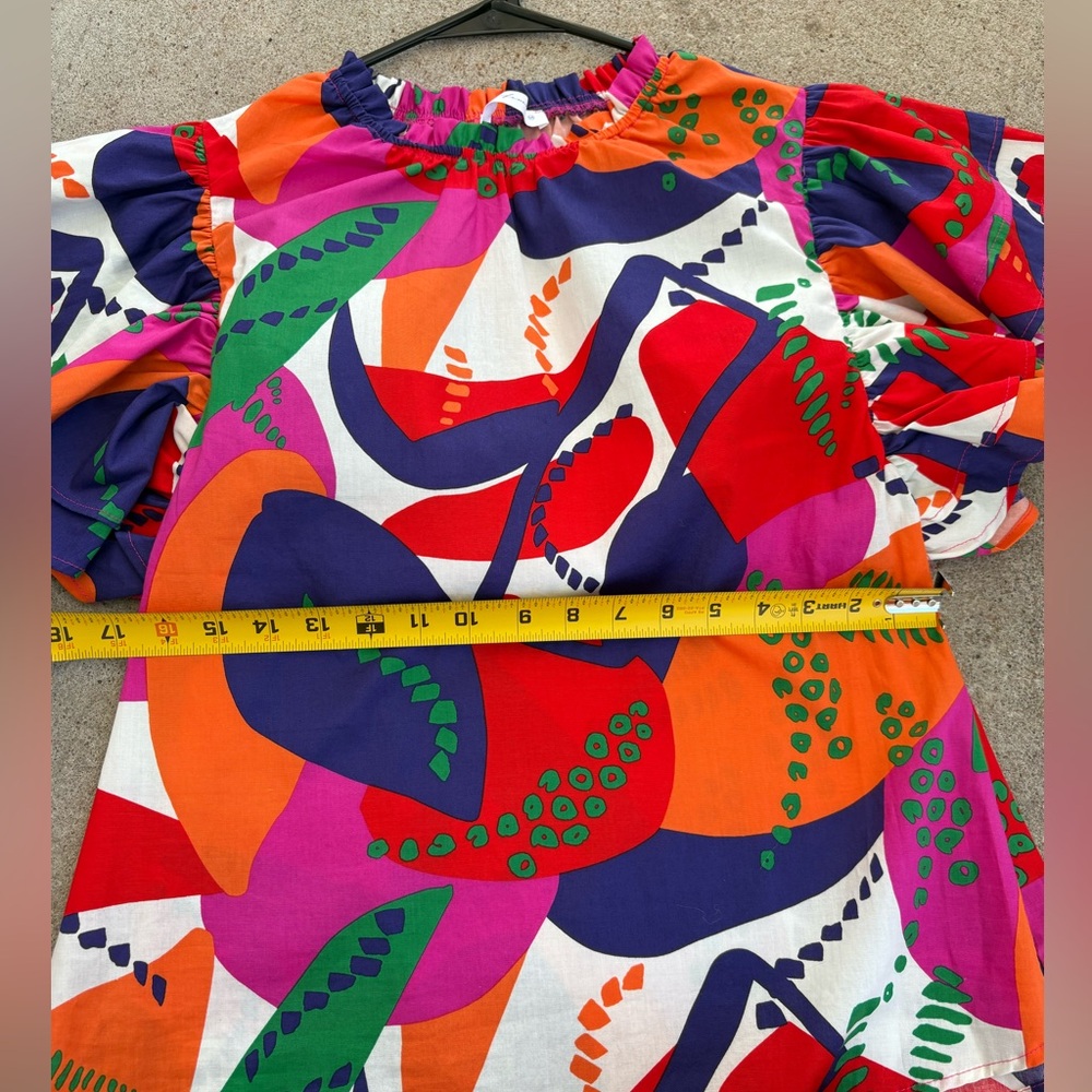 NWOT Ces Femme Boutique Colorful Abstract Blouse Structure Sleeve M - Picture 7 of 10